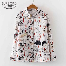 POLO Blouses Autumn Long Sleeve Cartoon Animal Print Shirts Feminine Women Blouse and Tops 7620 50 210417