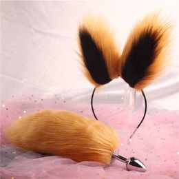 Sexy Short Solid Color Fox Tail Butt Plugs Ladies Cosplay Costumes with Cute Headdresses Couple Life Flirting Accessories P0816