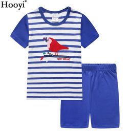 Summer Boys Pyjamas Suits Blue pijamas Kid Sleepwear Children Pyjamas home clothes Nightdress Girl Home wear Stripe Bird 210413