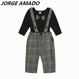 Baby Boy Clothes boys Cotton Romper + Plaid Overall Set Girls and Brothers Infant Clothing E21704 210610