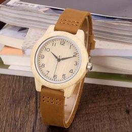 Wristwatches Zazac Women Bamboo Watch Luxury Wooden Vintage Small Genuine Leather Quartz Female Simple Clock