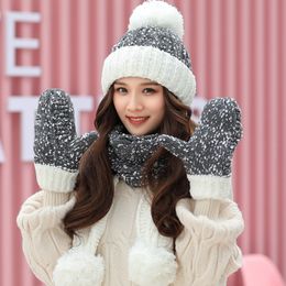 Winter Women's Wool Hats Fashion Korean Trend Sweet and Lovely Knitted Hat Scarf Gloves Set of Three