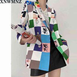 Za Double Breasted Floral Printed Female's Blazer Slim Fit Casual Fashion Women Jackets Designs Autumn Lady Suit Blazers 210510