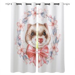 Ferret Spring Wreath Bow Pink Flower Plant Art Curtains For Living Room Bedroom Kitchen Home Supplies Ready-made Window Curtain & Drapes
