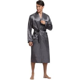 Men's Thermal Underwear Men's Sleepwear Men Satin Silk Robe Casual Kimono Bathrobe Gown Long Sleeve Nightgown Lounge Wear Nightwear Soft Homewearmen's