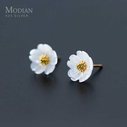 100% 925 Sterling Silver Ceramics Gold Color Flower Stud Earrings for Women Plant Wedding Statement Jewelry Orecchini 210707