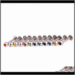 Labret, Drop Delivery 2021 Labret Ring Lip Piercing Stud Crystal Gem Stone Fashion Body Jewellery 316L Stainless Steel 16G 6Mm 8Mm 10Mm Bar Ear