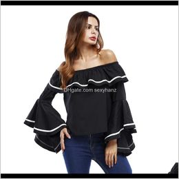 Tops & Tees Womens Clothing Apparel Drop Delivery 2021 Summer Fashion Women Casual White Strapless Collar Flounce Sleeve Loose Office Ladies