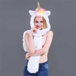 Animal Hat Stage Scarf Glove Integrated Suit Imitation Fur Unicorn 211213