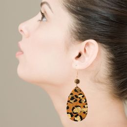 S2112 Bohemian Fashion Jewellery Women's Dangle Leather Earrings Rhinstone Leopard Horse Hair Water-drop Earring