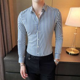 Fashion Business Dress Shirts for Men Long Sleeve Slim Fit Striped Shirt Chemise Homme Social Men Clothing Camisas Para Hombre 210527
