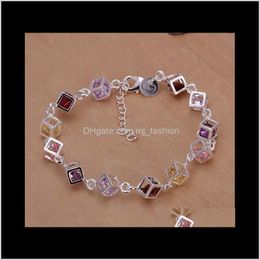 Bracelets Jewelryfactory Price Brand 925 Sier Bangle Jewelr Shinny Colourful Squares Charm Link Bracelet 5 Piece 1391 Drop Delivery 2021 9Fuhc