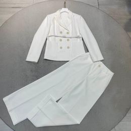 Women's Two Piece Pants High-end White Suit Set For Women Top Quality 3D Cut Double Breasted Commute Blazers Coats With High Waist Slim Lady
