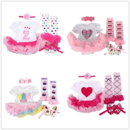 Heart Baby Girl Clothes 4PCS Sets Lace Ball Gown Dress Bodysuit Leggings Shoe Hairband Bebe Jumpsuits Cotton Shirt Tights Outfit 210413