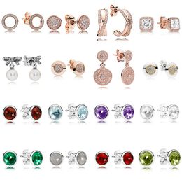 2021 NEW 100% 925 Sterling Silver280585CZ ROSE FOREVER EARRINGHeart Ear Charm Pandora Beads Fit Original