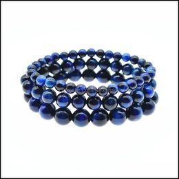 Beaded, Strands 6Mm 8Mm 10Mm Blue Natural Stone Bracelets For Mens Healing Tiger Eye Beads Chain Wrap Bangle Fashion Jewellery Gift Drop Deliv