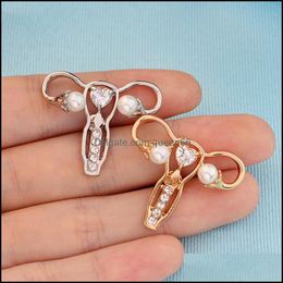 Pins Brooches Jewellery Golden Sier Uterus Pearl Special Enamel Cartoon Brooch Gift Creative Letter Lapels Denim Badge Pins Woman Drop Delive