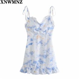 Wrap Dress Summer Clothes for Women Sundress Fashion Sexy Print Ruffles Lace Backless Camisole Mini Jurken Zomer 210520