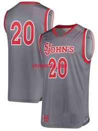 Stitched Custom St. Johns Red Storm Basketball #20 Gray Jersey Men Women Youth Basketball Jerseys XS-6XL