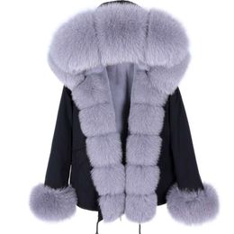 maomaokong Parka Winter Jacket Women Real Fox Fur Coat Big Natural Raccoon Fur Hood Thick Warm short Parkas Streetwear 210928