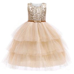 Golden thread embroidery girls christmas dress sleeveless Elegant girls princess Dress Kids Dresses for girls Fluffy party dress Q0716