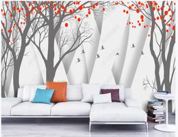 Custom photo wallpapers 3d murals wallpaper Modern and elegant forest bird hand-painted mural TV background wall papers home decoration