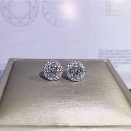 Round Cut Diamond Stud Earrings 925 Silver Rhodium Plated D Colour White Moissanit Female Anniversary Jewellery