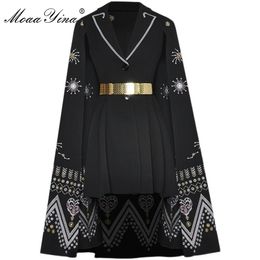 Fashion Designer dress Spring Summer Women's Dress lace-up Vintage Embroidery Cloak Black Midi Dresses 210524