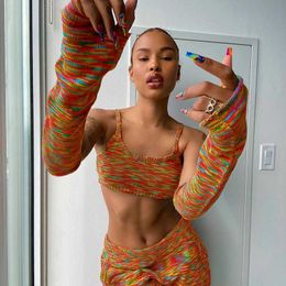 Sweetown Vintage Tie Die Knitted Crop Tops Women T-Shirt With Arm Gloves E Girl Rave Outfits Aesthetic Y2K Tanks Camisole Summer X0628