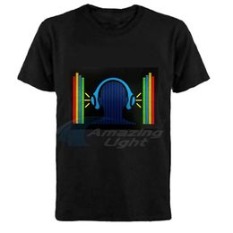 100% cotton party light up el pan t-shirt flashing led sound activated pan 210707