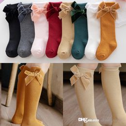 INS baby girls fall socks fashion Spanish style Velvet Big Bow with Long kids Princess Knee Sockes infant Full Moon knit Stockings D021