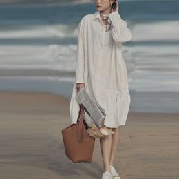 VANOVICH Pluz Taglia Tinta unita Cotone Casual Manica lunga Abito da donna Primavera Stile coreano Selvaggio Moda donna 210615