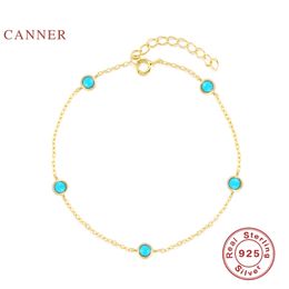 CANNER Ins Turquoise Bracelet For Women Silver 925 Sterling 925 Original Costume Jewellery Charm Chain Cute Girls Fast Fashion