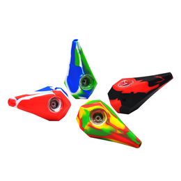 Diamond shape Silicone Tobacco Smoke Pipes Water Hookah Bong multicolorColors Portable Hand With galss Bowl