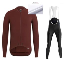 Rapha Winter Thermal Fleece Cycling Jersey Set Mens Long Sleeve MTB Mountain Bike Clothes Sportswear Wear Suit Racing Sets