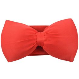 Belts Womens Sweet Bowknot Elastic Bow Wide Stretch Buckle Waistband Waist Belt RED