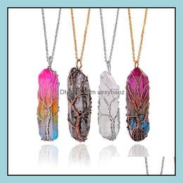 Necklaces & Pendants Jewelry Tree Of Life Natural Crystal Quartz Healing Point Chakra Bead Gemstone Necklace Stone-Style Pendant Drop Delive
