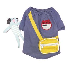Dog Apparel Clothes School Bag Cotton Linen T-shirt Japanese Uniform Cute Teddy Fat Summer