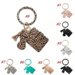 -EUA Festa Favor Leopardo Pu Lether Bracelet Keychain com Cartão Bag Batom Caso Borlas 9 estilos Bolsas de Pulso Portátil Rossetta Capa