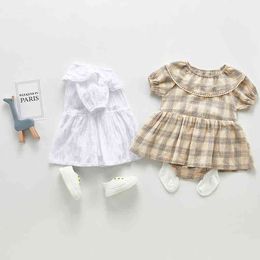 Born Baby Kleidung Set Strampler Mädchen Plaid Sommer England Stil Junge Overalls 210429