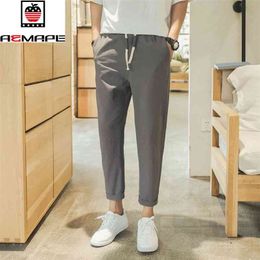 AEMAPE Brand Aemape brand Men's Linen Pants High Quality Ankle-Length Cropped Mens Joggers Casual Pencil 210715