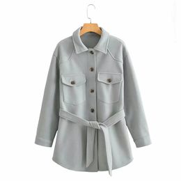 Women Fashion With Belt Loose Jacket Coat Vintage Long Sleeve Side Pockets Female Outerwear Chic Overcoat 210520