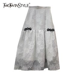 Casual White Patchwork Skirt For Women High Waist Hit Colour Elegant Midi Skirts Female Summer Fashion Clothing 210521