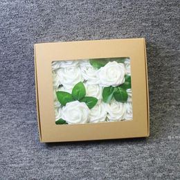 25pcs/Box PE Foam Rose Flowers Head with leaves Home Wedding Decoration Artificial Flowers DIY Bride Bouquet Simulation Flower for RRd12926