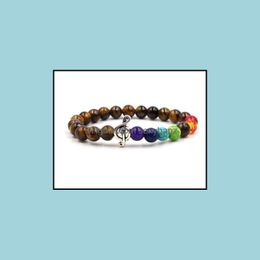 Bracelets Jewelry Beaded, Strands Colorf Chakra Yoga Bead Elastic Bracelet Tiger Eye Stone Hand Strings Mix Color Drop Delivery 2021 Xixef