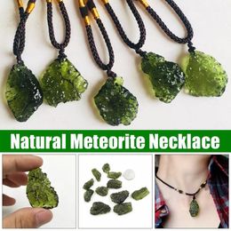 Natural Moldavite Green Aerolites Crystal Stone Pendant Necklace Energy Rope Braided Unique Jewellery Necklaces