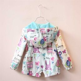 Spring Autumn Cute Baby Girls Coat Flowers Cartoon Print Jacket For Kids Windbreaker Children Clothing 211204