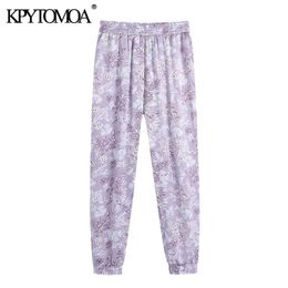 Women Chic Fashion Side Pockets Floral Print Pants High Waist Elastic Hem Female Ankle Trousers Mujer 210420