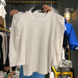 Nomikuma Autumn New Solid Women T Shirts Causal Puff Long Sleeve O-neck Tee Tops Korean Brief Graphic Tees Feminimos 6C669 210427