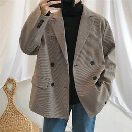 Spring Men's Casual Blazers Suit Jackets Clothes Single Western Loose Coat Fitted Cotton Lattice Printing Outerwear S-XL 211120